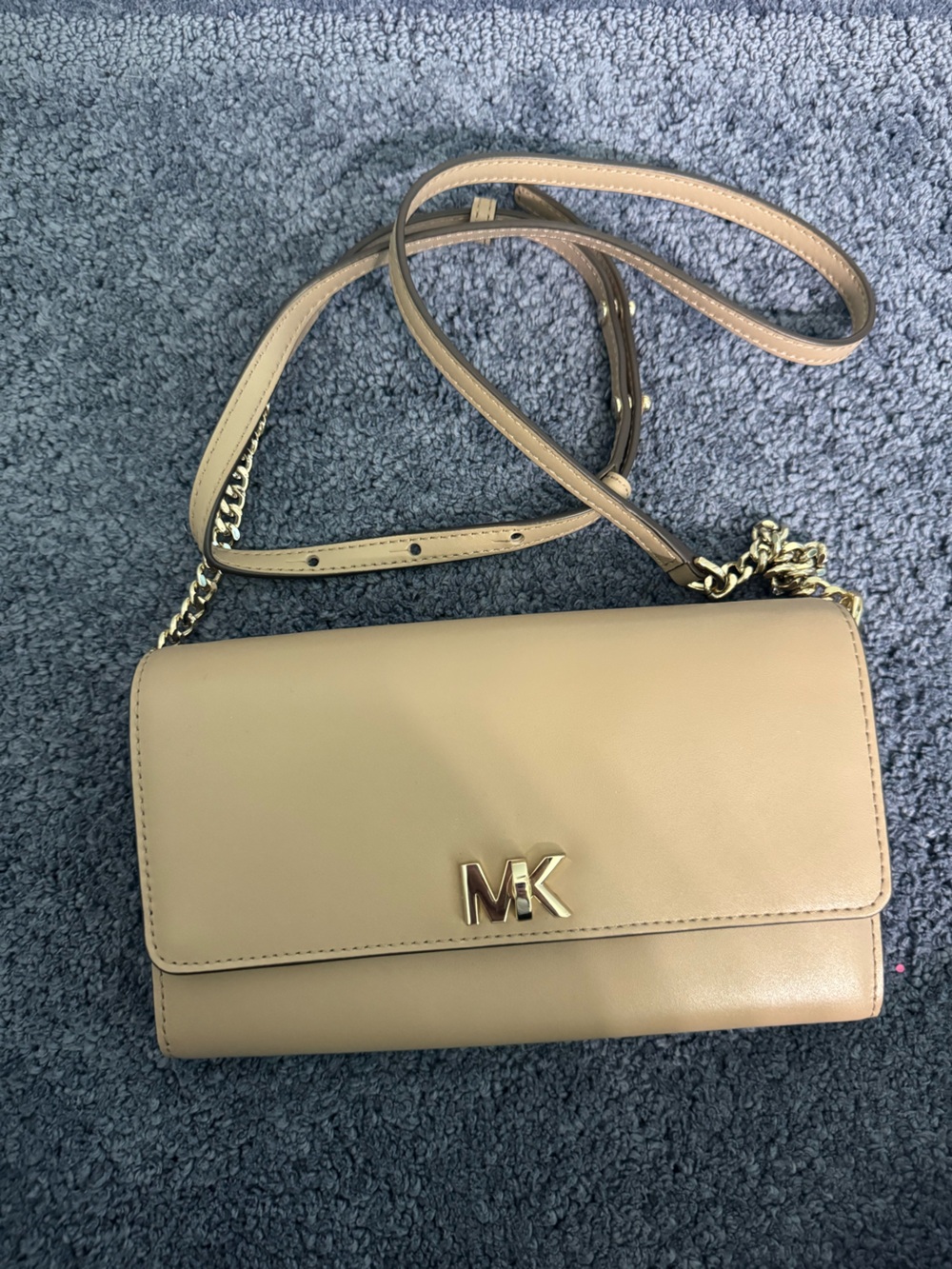 Michael Kors Mott East West Chain Leather Clutch Purse Bag Truffle